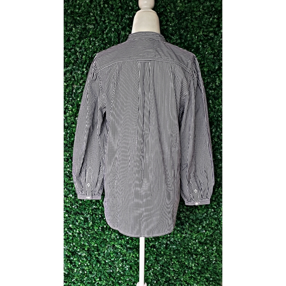31. J.Crew Classic-fit collarless puff-sleeve shirt in stripe - Picture 4 of 6